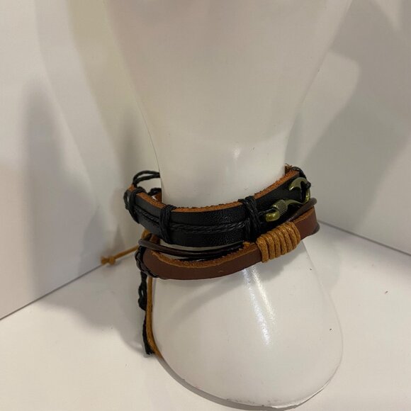 Set Of 2 genuine Leather & Cord Bracelets With funky Fishing Hook Design - Picture 7 of 13
